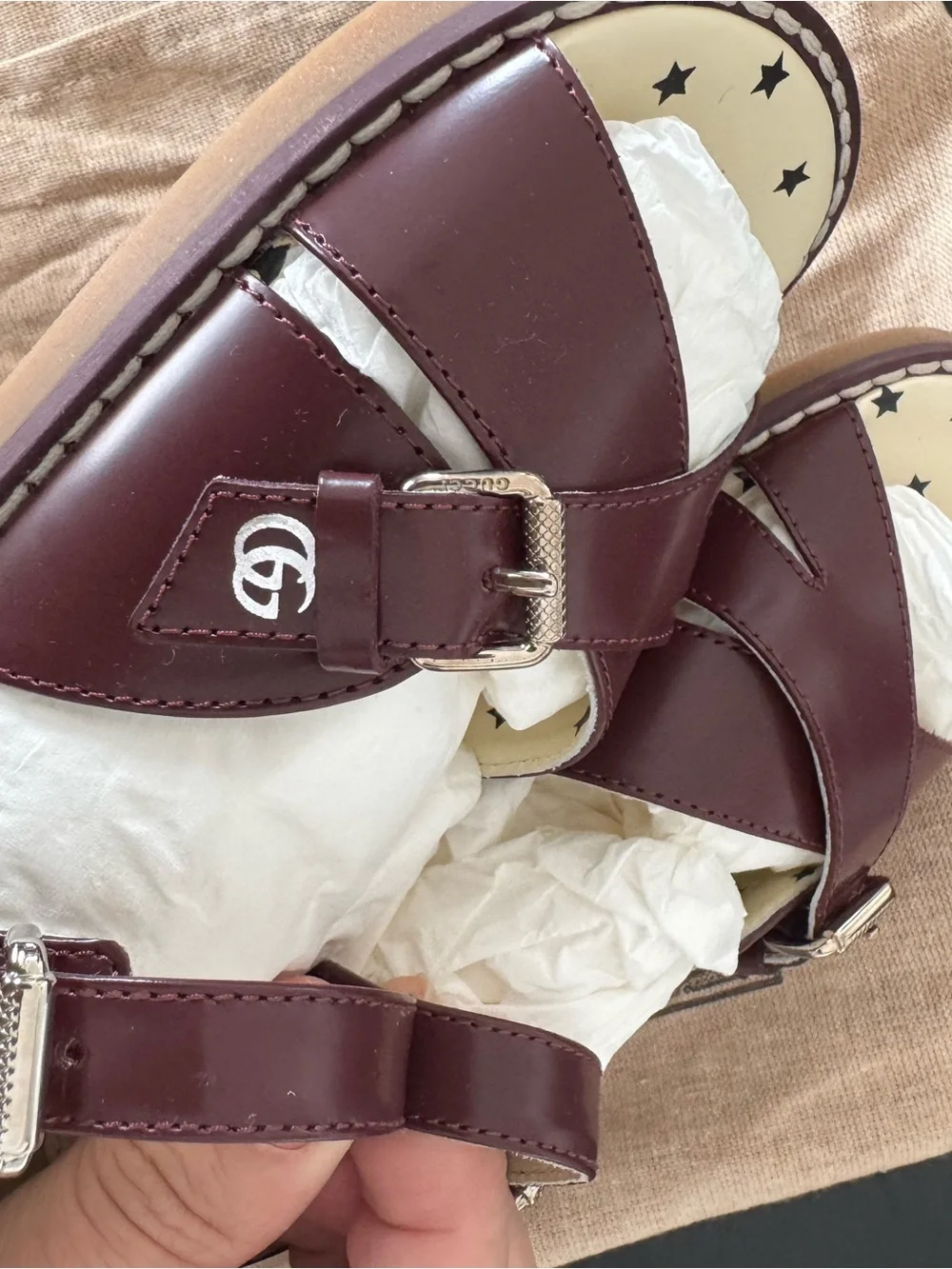 Gucci kids boy  Brown Leather Buckle Sandals 15.5cm
